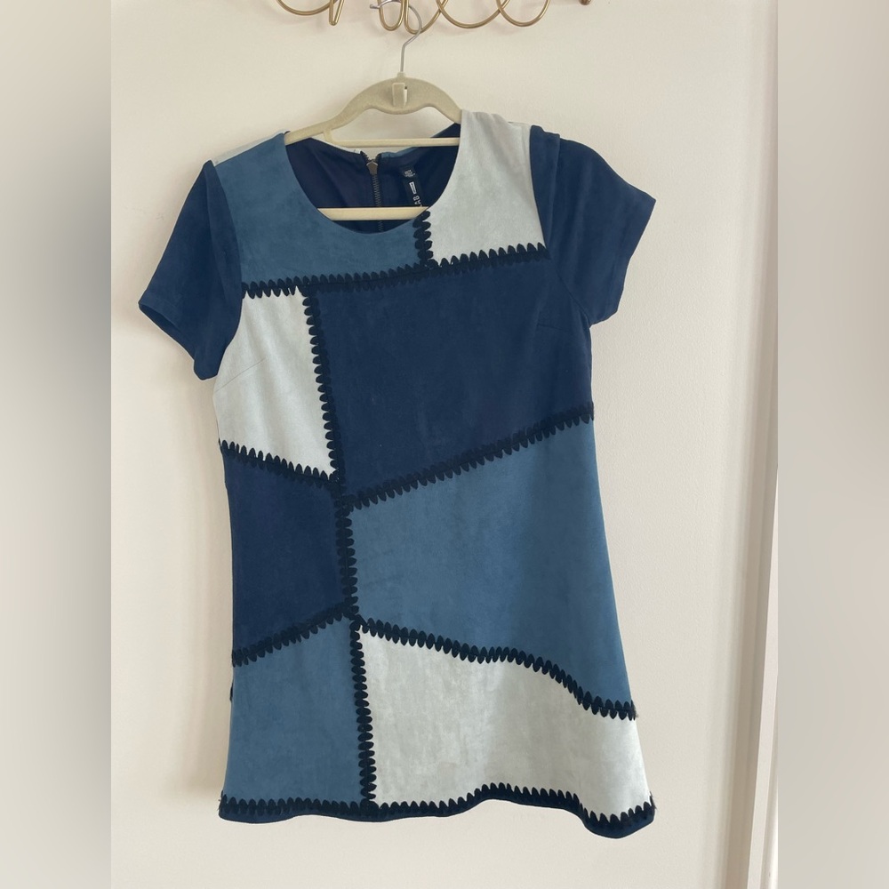 Colorblock Suede Blue Mini Dress